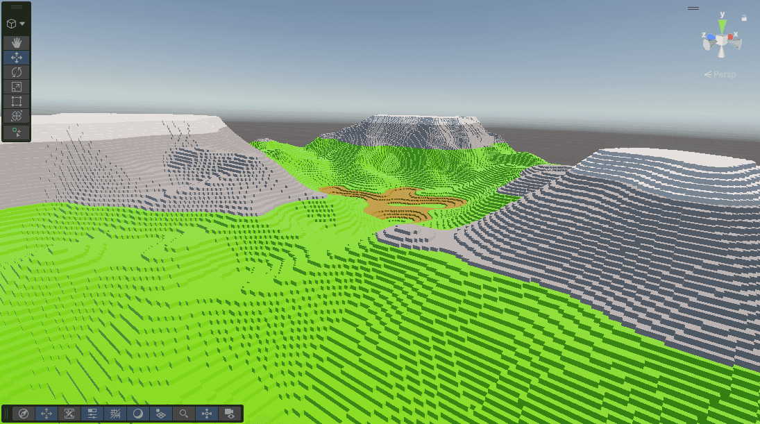 MystBound voxel terrain showing mountains and a snow-capped mesa